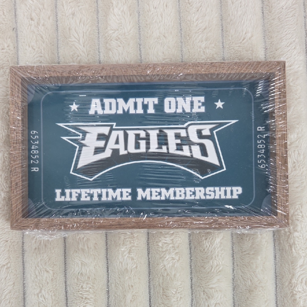 NFL Eagles Framed Admit One Sign - Teal, White, Brown